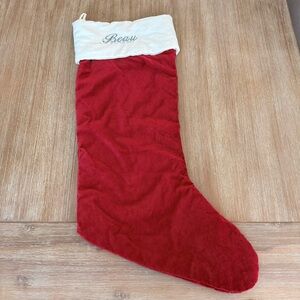 Pottery Barn stocking, red velvet white cuff, oversized, 2.5ft, monogram: Beau